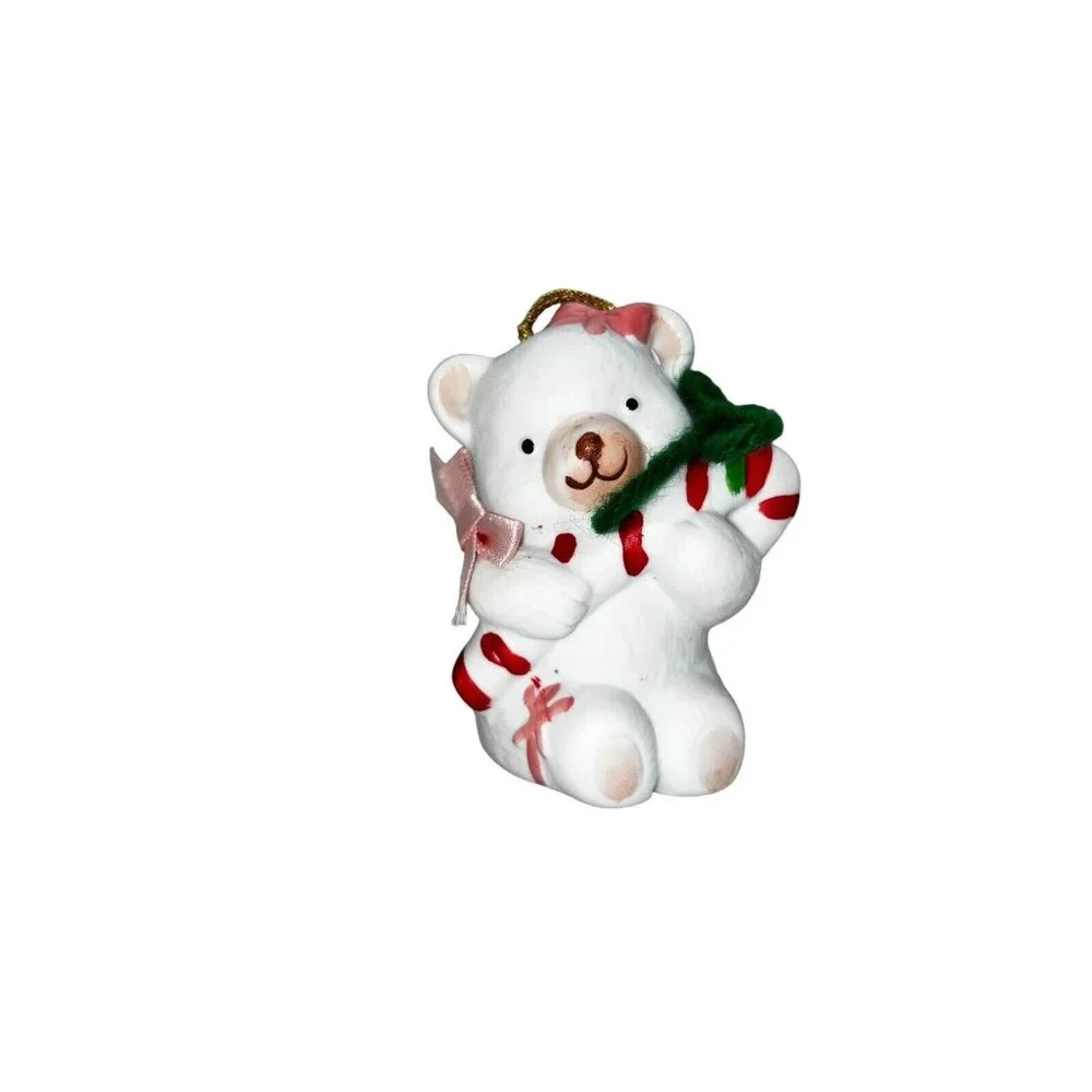 Vintage Lil Chimers Christmas Ornament Jasco Bisque Porcelain Polar Bear‎ Bell